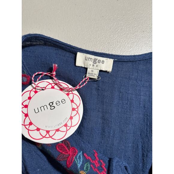 Umgee Maxi Dress Women Size Small Blue Embroidered Floral Tie Front Sleeveless - Picture 4 of 13